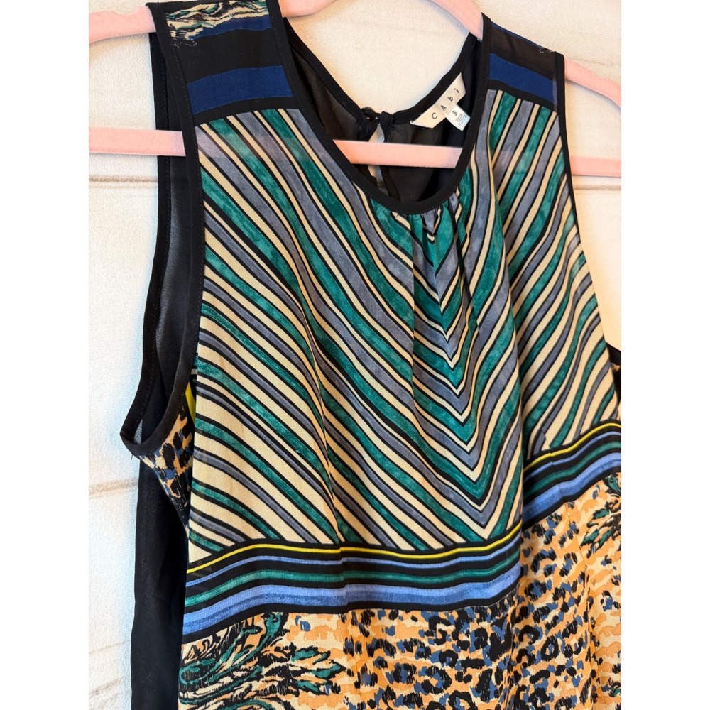 Cabi Womens Mixed Media Sleeveless Top Style 565 Animal Print Stripe Multi Small - Picture 2 of 6